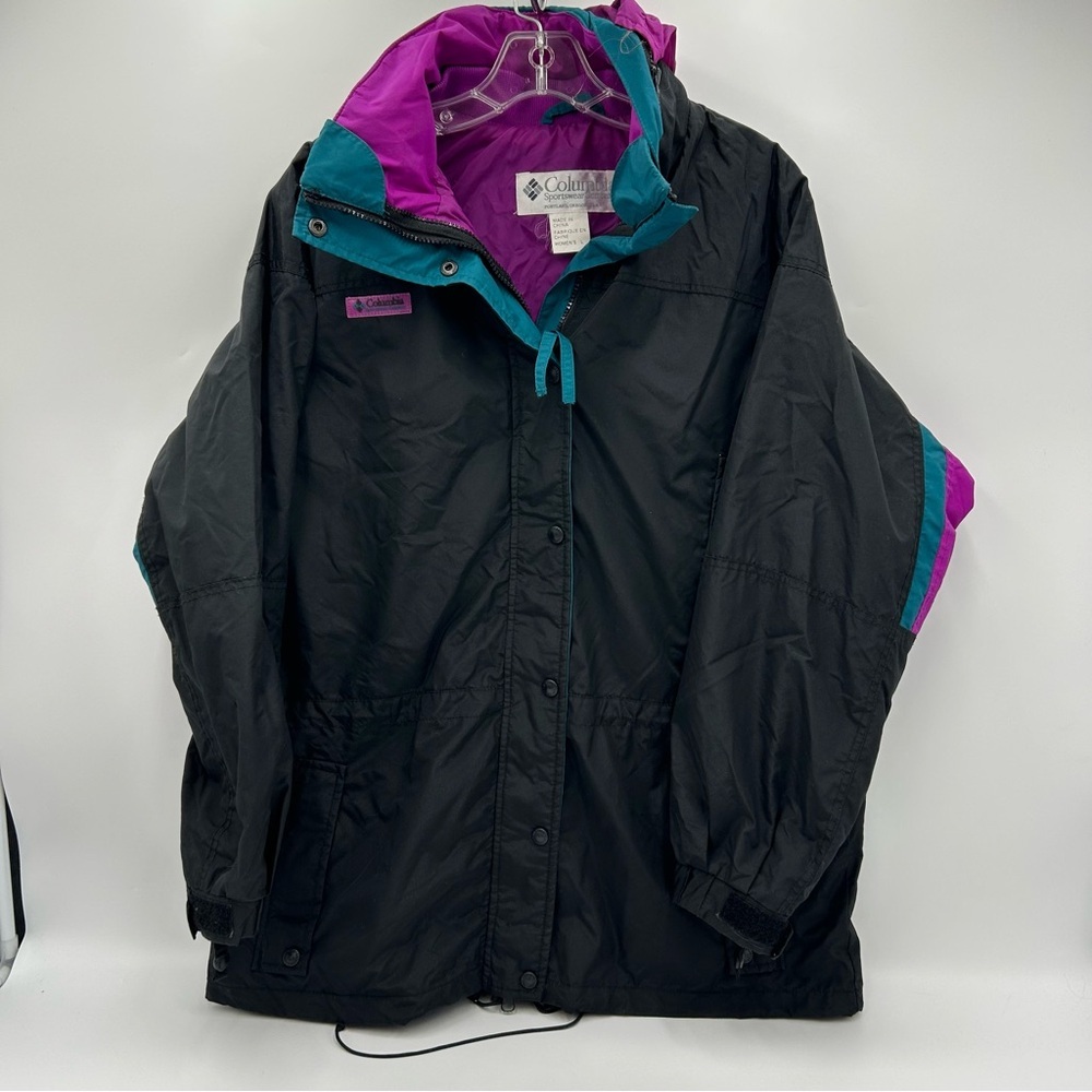 Vintage Columbia Sportswear Jacket Womens Large Black Pink Teal Bugaboo 90s Coat
